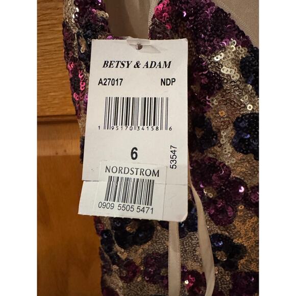 Betsy & Adam Nude Multi Sequin Floral Gown - Size 6 (NEW) - Picture 5 of 7